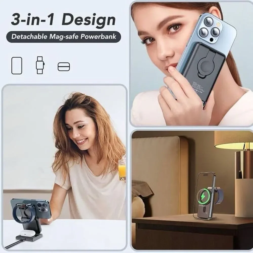 3-in-1 Wireless Charging Stand & 5000mAh Mag-Safe Battery